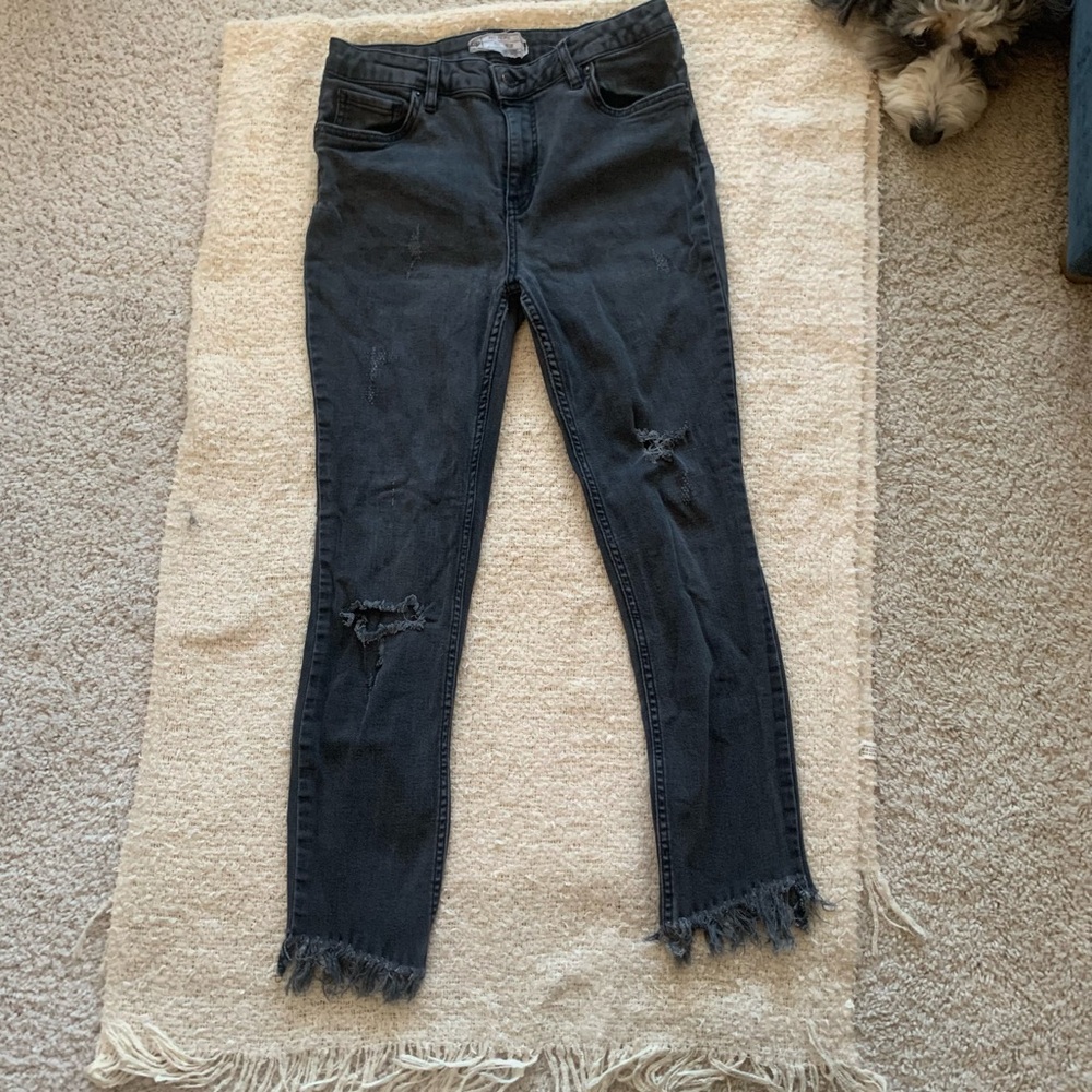 Free People black frayed jeans